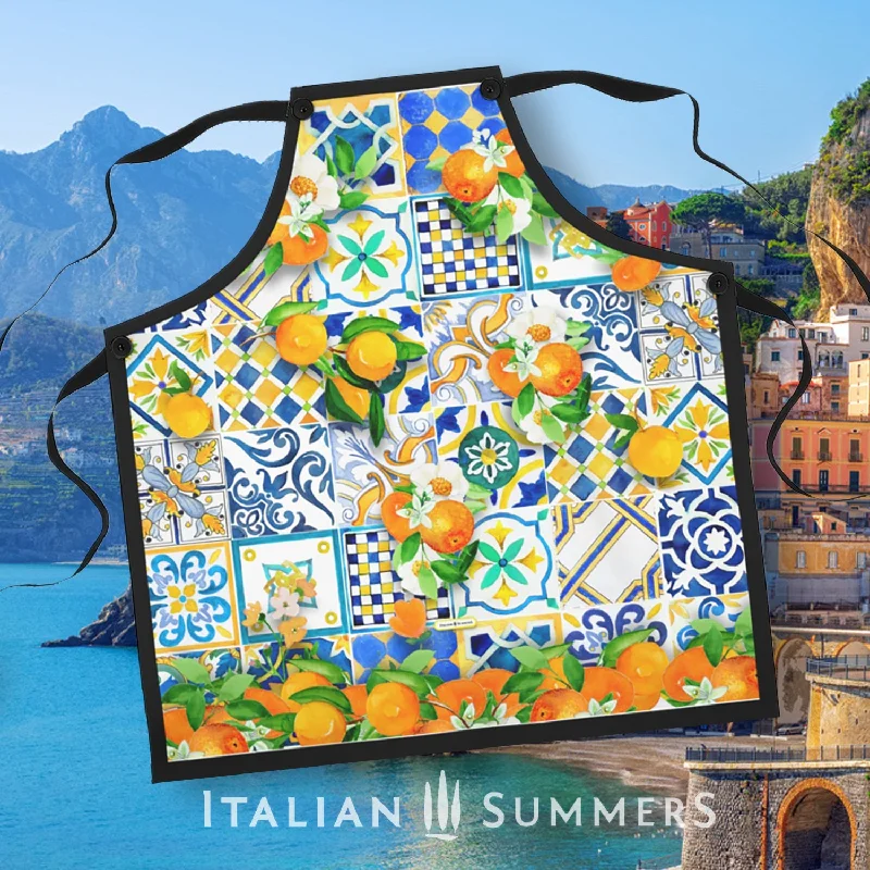 Apron AMALFI TILES (Black Trim) by Italian Summers