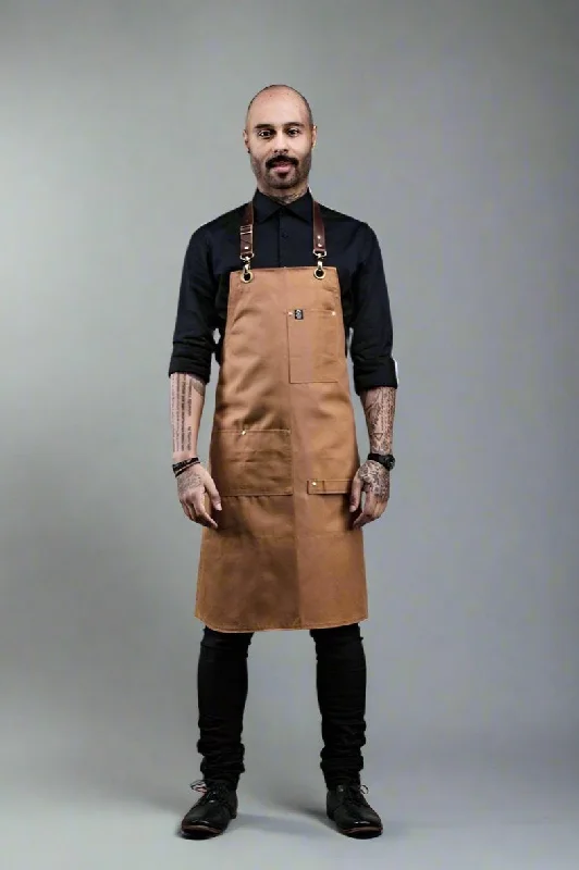 BARTENDER APRON - BROWN CANVAS - Gold / Chrome / Black Hardware - 4 Sizes