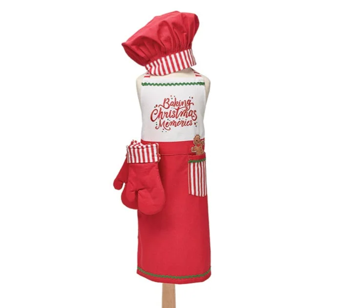 Christmas Apron/Hat/Mitt Set Baking Christmas Memories Children's 9742539