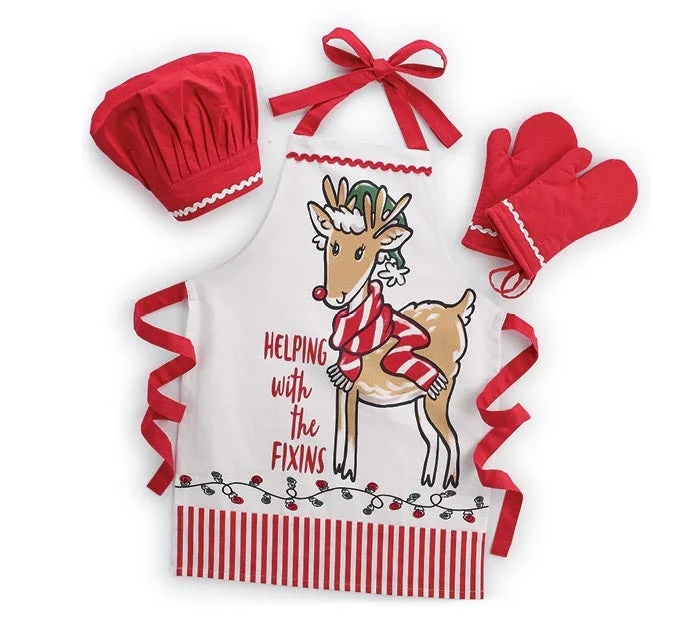 Christmas Apron/Hat/Mitt Set Reindeer Children's 9748767