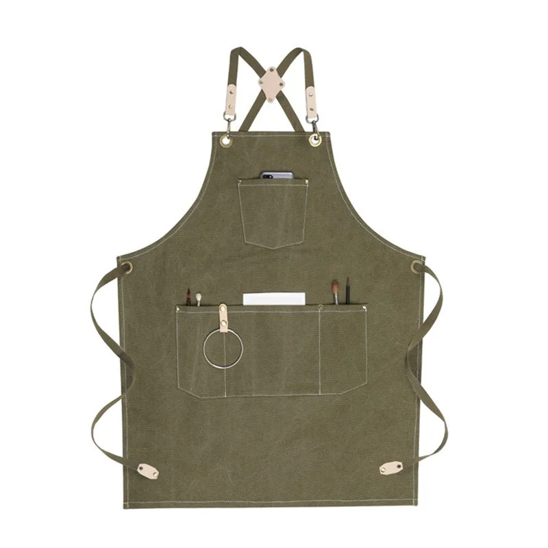 Cross-back Canvas Apron Barista Bartender Restaurant Server BBQ Pastry Chef Uniform Florist Barber Artist Gardener Workwear