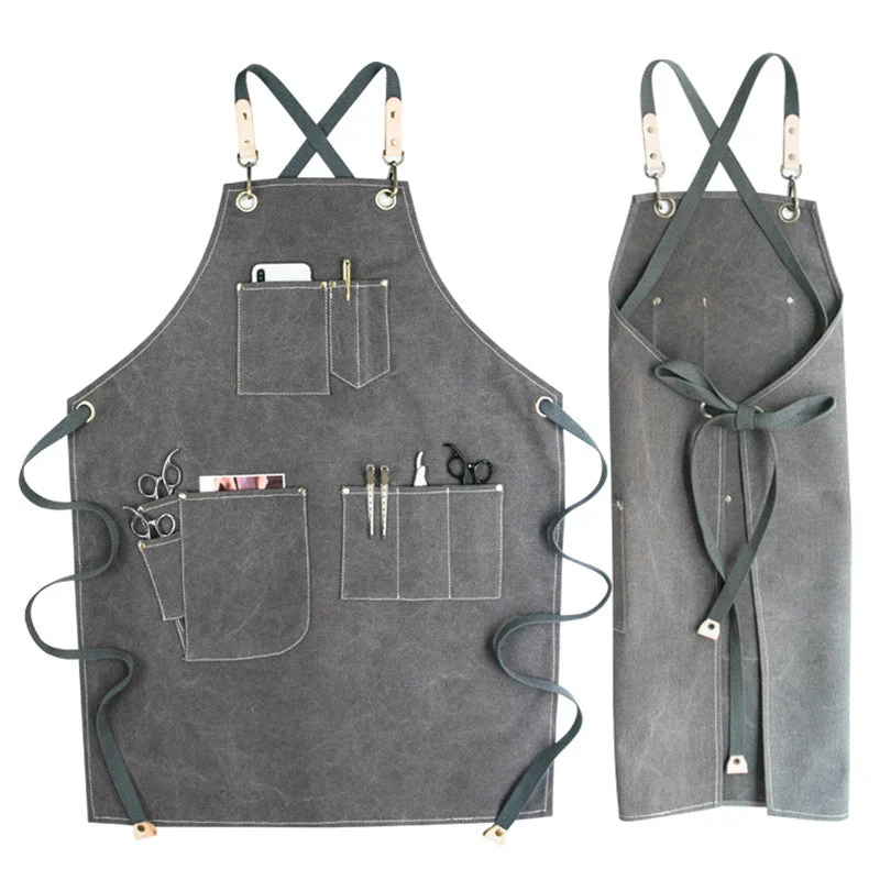 Cross-back Canvas Apron Cafe Barista Bartender Restaurant Pastry Chef Uniform Florist Barber Hairdresser Grill BBQ Workwear