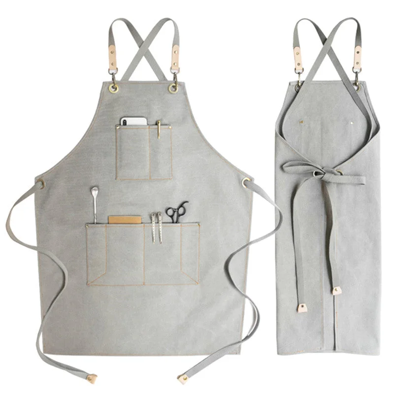 Cross-back Canvas Apron Khaki Barista Bartender BBQ Chef Uniform Gray Barber Florist Carpenter Painter Workwear