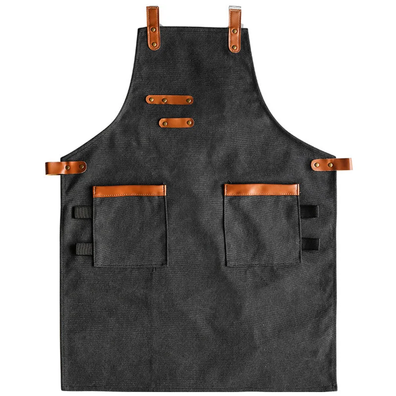 Dark Gray Cross-back Canvas Apron Khaki Waiter Waitress Cafe Baker Barista Bartender Uniform Florist Barber Gardener Workwear