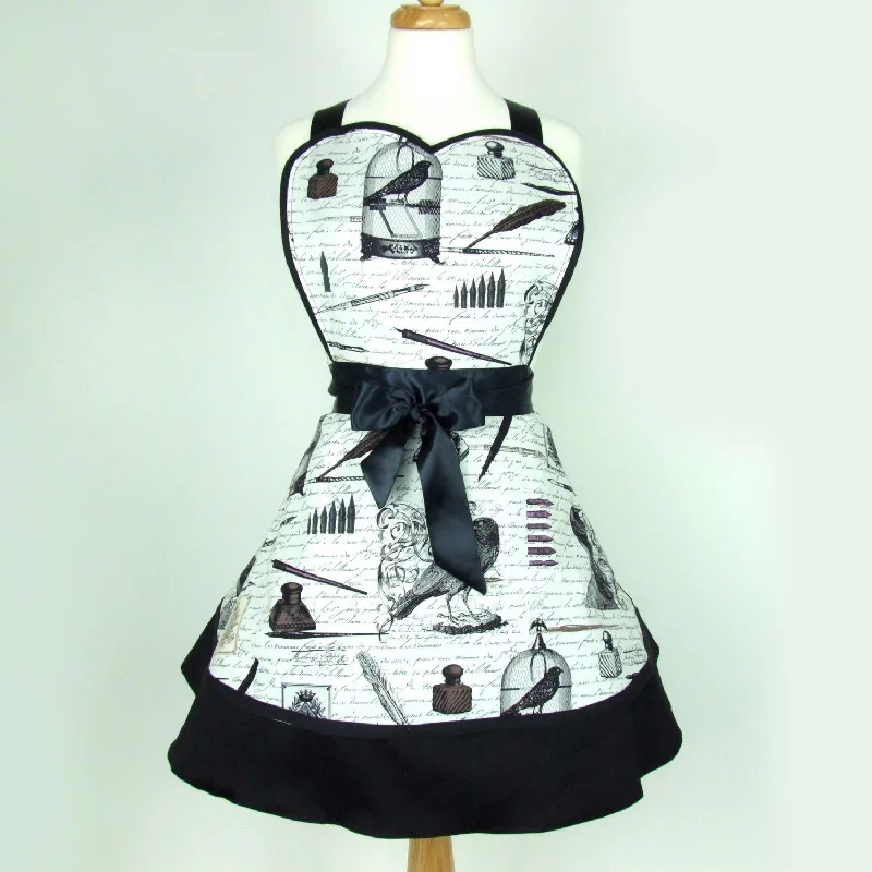 Edgar Allen Poe Inspired Two Skirt Apron / Black and white #A-2TE556