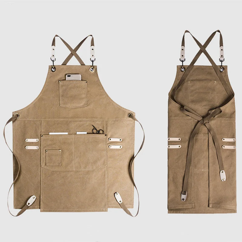 Khaki Cross-back Canvas Apron Pink Cafe Barista Bartender Restaurant Pastry Chef Uniform Black Florist Hairdresser Workwear