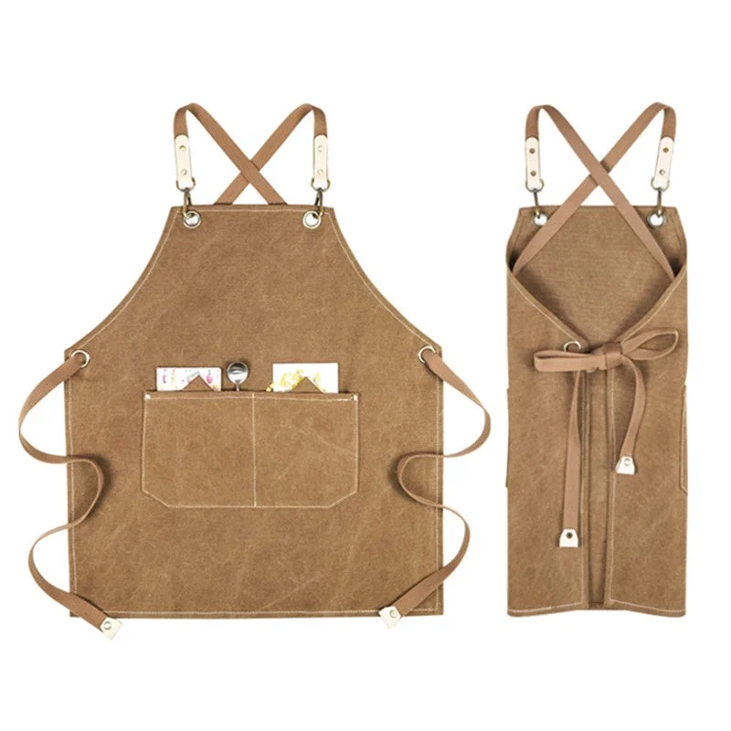 Kids Cross-back Khaki Canvas Apron Children School Painting Craft DIY Class Drawing Baking Cooking Clothes