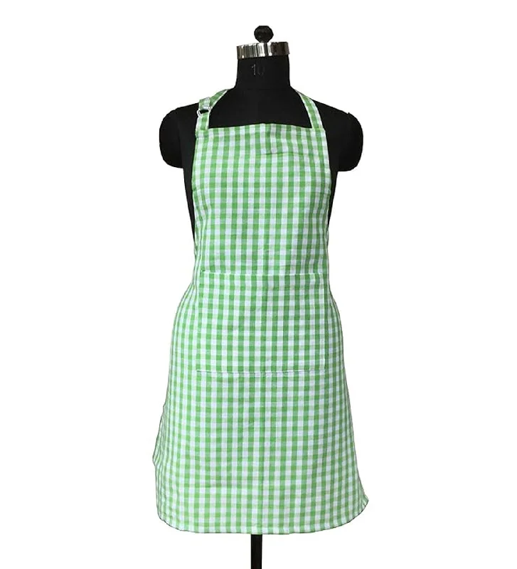 Lushomes Apron for Women, Checks Kitchen Apron for Men, Cooking Apron, apron for kitchen, kitchen dress for cooking, cotton apron for women with Adjustable Buckle, Size 64x81 cms, Colour Green, Pkof1