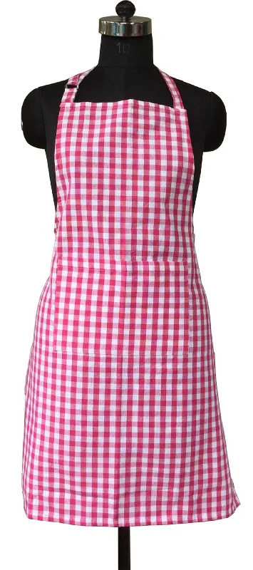 Lushomes Apron for Women, Checks Kitchen Apron for Men, Cooking Apron, apron for kitchen, kitchen dress for cooking, cotton apron for women with Adjustable Buckle, Size 64x81 cms, Rose Pink, Pkof1