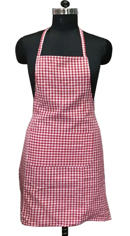 Lushomes apron for women, Red Checks apron for kitchen, kitchen apron for Men Women, waterproof apron, plastic apron Backing for kitchen, Cooking Apron, aprint, kitchen dress (62x82 Cms, Set of 1)