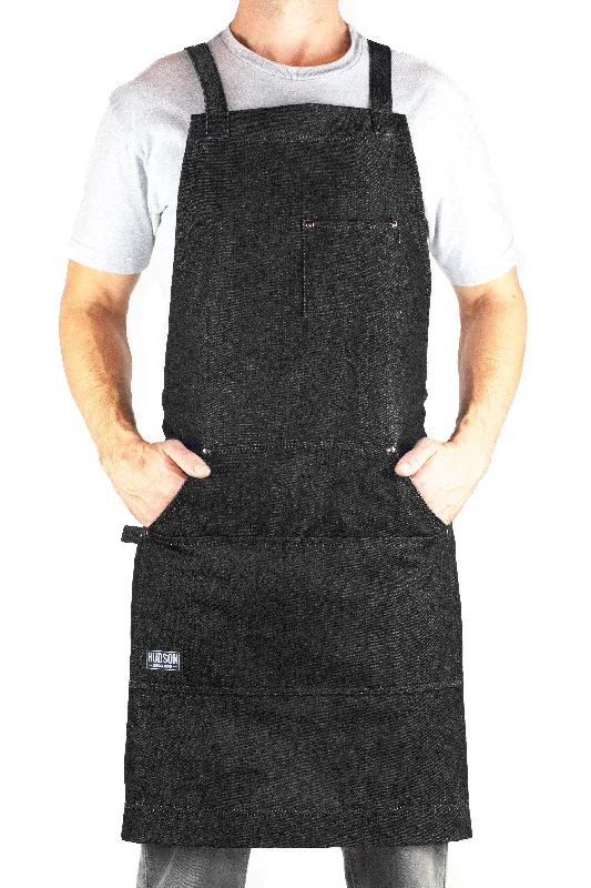 Denim Apron for Kitchen, Grill, and BBQ (Black Denim) - HDG805BD