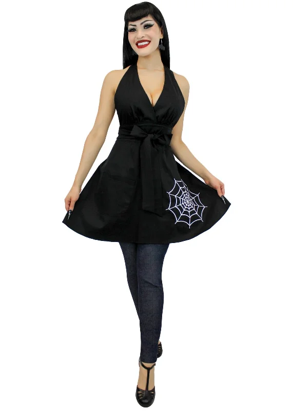 Spiderweb embroidered Black Vintage Inspired Apron #SEVA