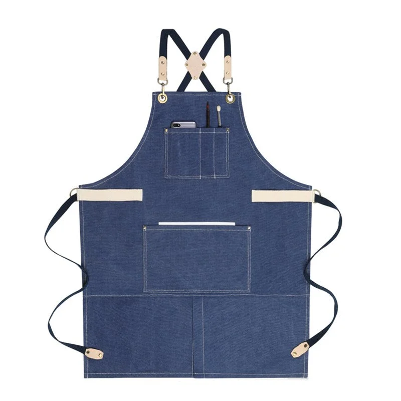 Split-Leg Cross-back Canvas Apron Barista Bartender Restaurant BBQ Pastry Chef Uniform Florist Barber Potter Workwear