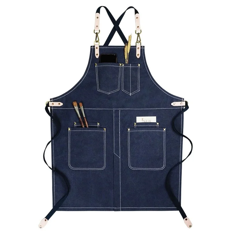 Split-Leg Denim Canvas Apron Barista Bartender Restaurant BBQ Pastry Chef Uniform Florist Barber Gardener Painter Workwear