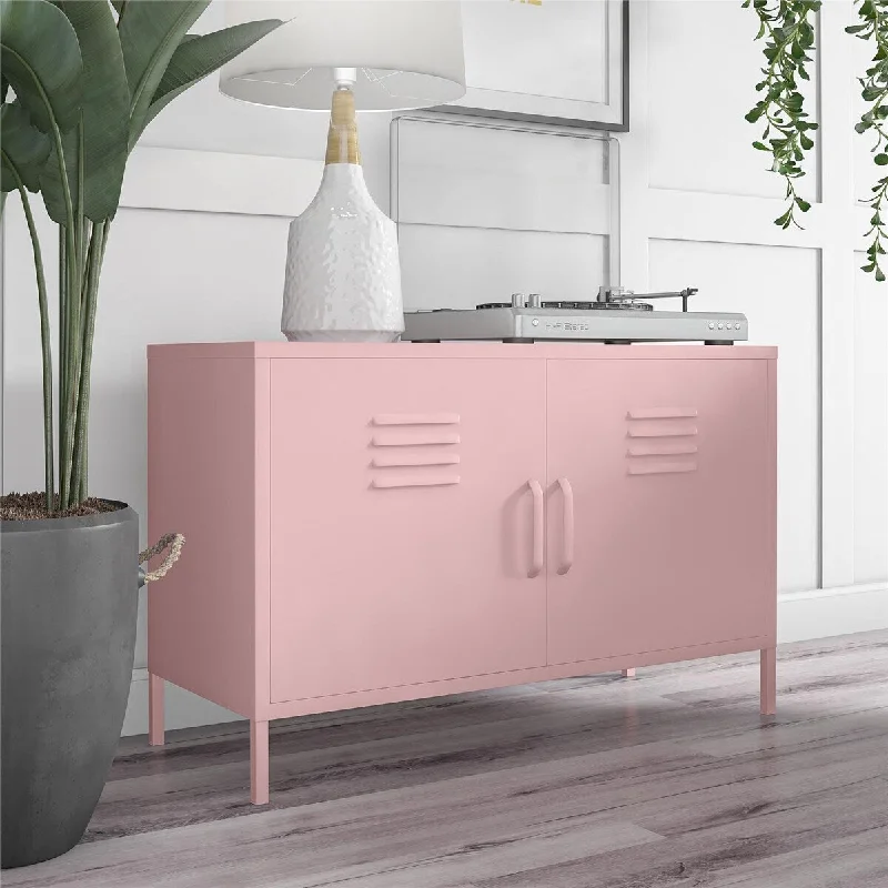 Cache 2 Door Metal Locker Accent Cabinet, Bashful Pink