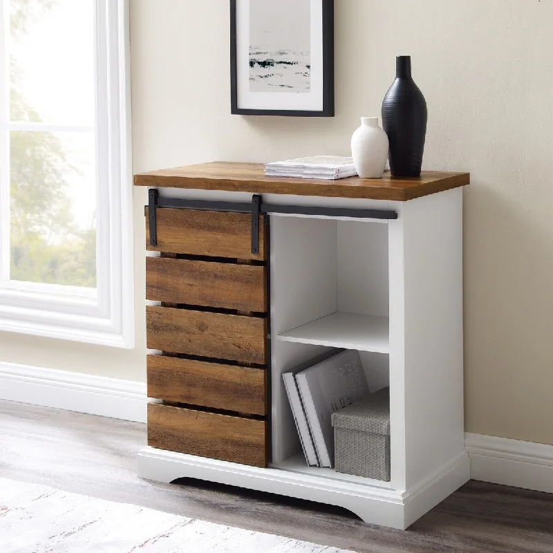 Farmhouse Sliding Door Accent Cabinet, Solid White Reclaimed Barnwood