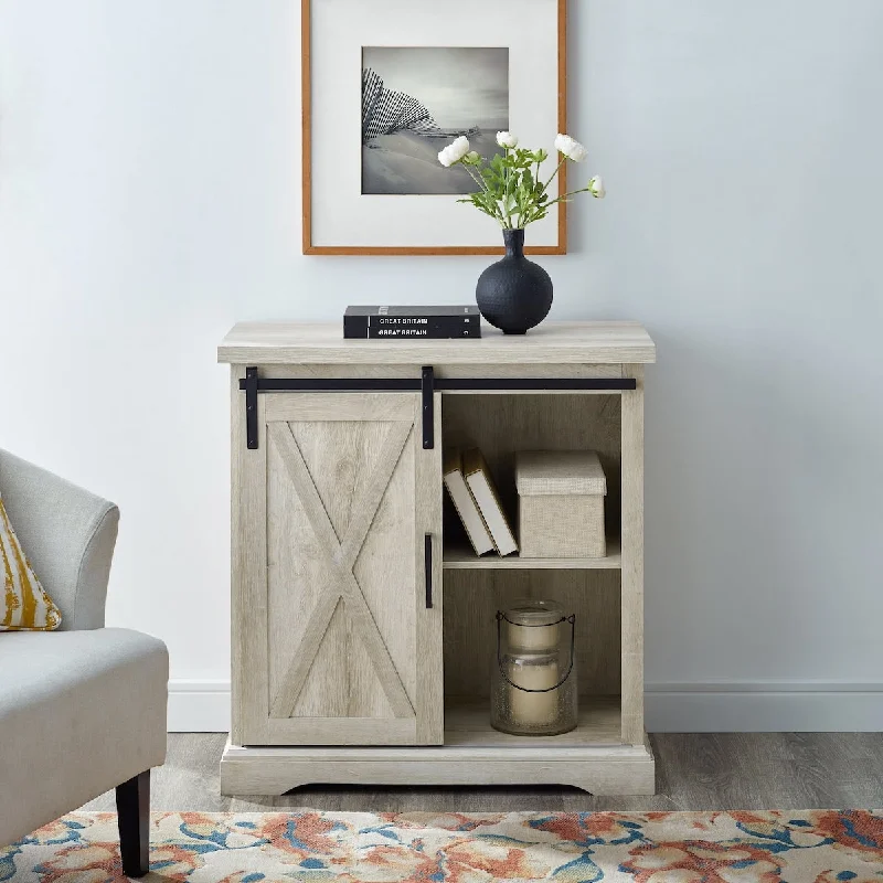 Sliding Barn Door Accent Cabinet, White Oak