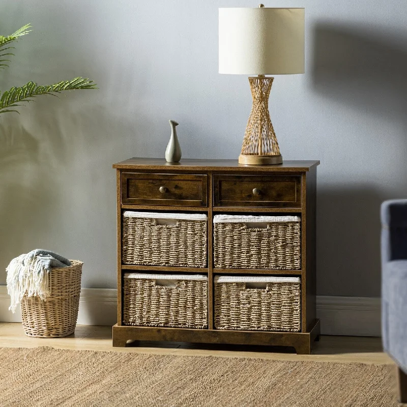 6 - Drawer Accent Cabinet Chest with Removable Woven Baskets - 30*13.27.6