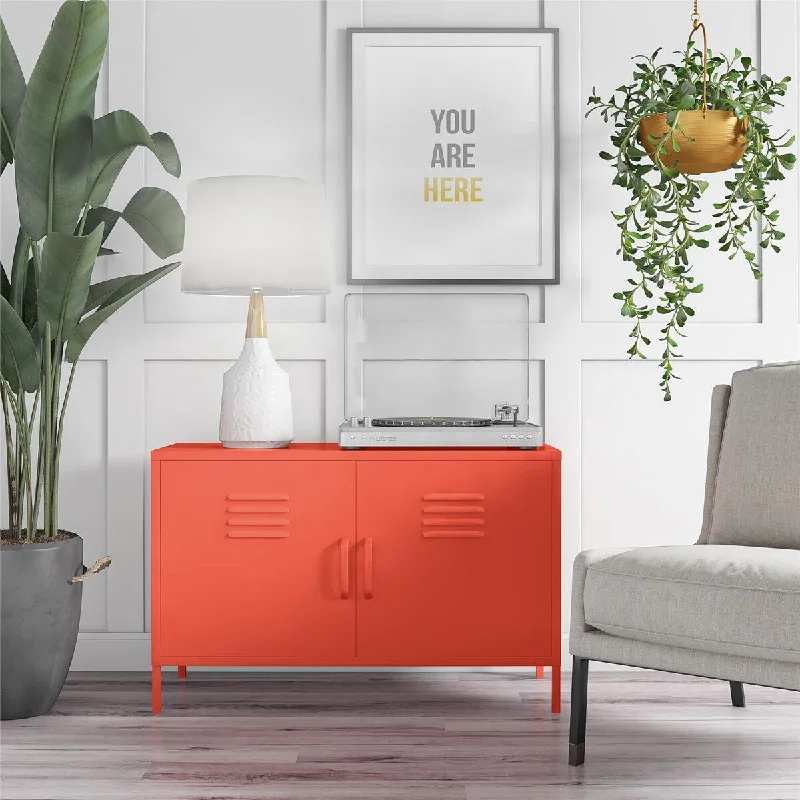 Cache 2 Door Metal Locker Accent Cabinet, Orange