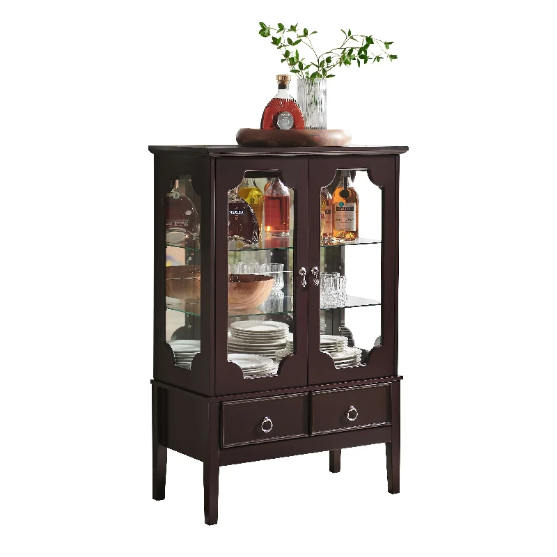 Curio Display Storage Accent Cabinet with Glass Shelves (Cherry)