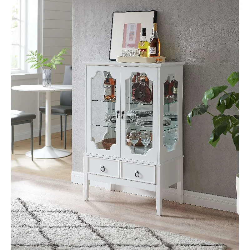 Curio Display Storage Accent Cabinet with Glass Shelves (White)