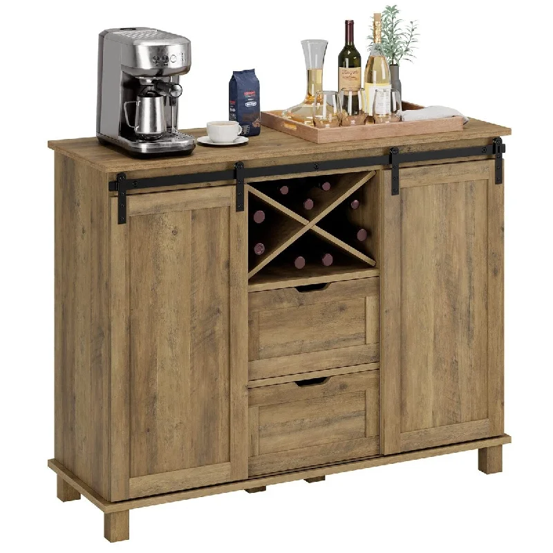 Farmhouse Buffet Sideboard, Coffee Bar Cabinet with Storage, Liquor Wine Cabinet with Sliding Barn Doors, Accent Cabinet