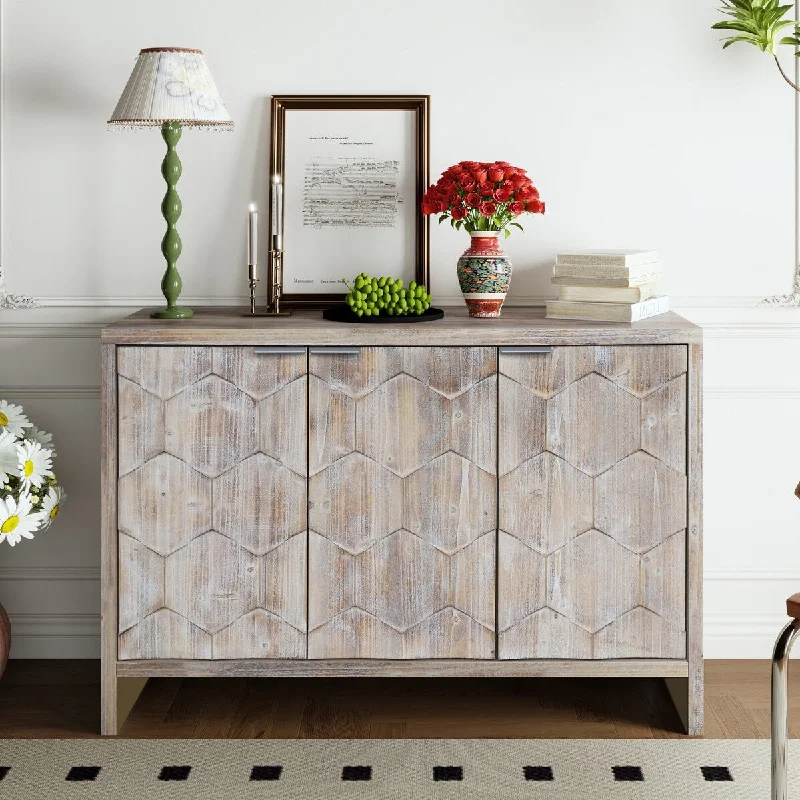 Farmhouse Wooden Accent Cabinet for Living Room