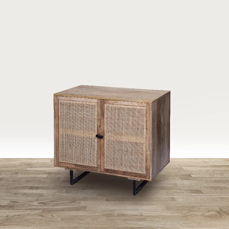 Handcrafted Accent Cabinet With 2 Mesh Rattan Doors