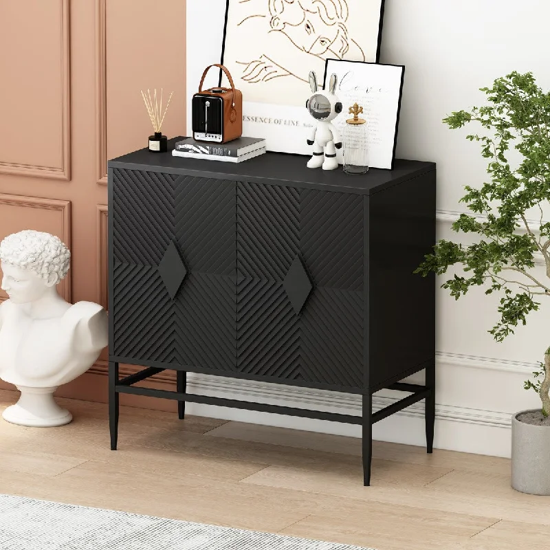 Modern 2 Door Wooden Storage Cabinet Accent Cabinet With Metal Leg