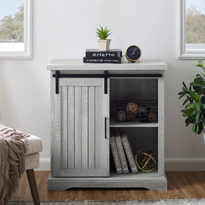 Modern Farmhouse Sliding Door Accent Cabinet, Stone Grey