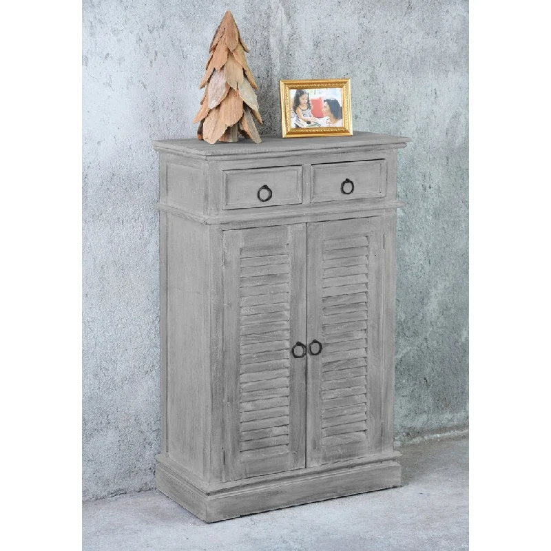 Shabby Chic Cottage Light Gray Accent Cabinet with 2 Shutter Doors and 2 Drawers - 28"L x 15"W x 45"H