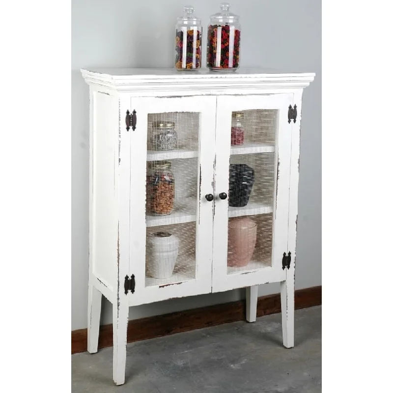 Shabby Chic Cottage Whitewash Accent Cabinet with 2 Doors - 34"L x 14"W x 48"H