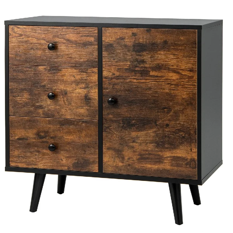 Storage Cabinet with 3 Drawers and Door Cabinet, Wood Accent Cabinet with Shelf, Retro Farmhouse Sideboard Buffet Cabinet