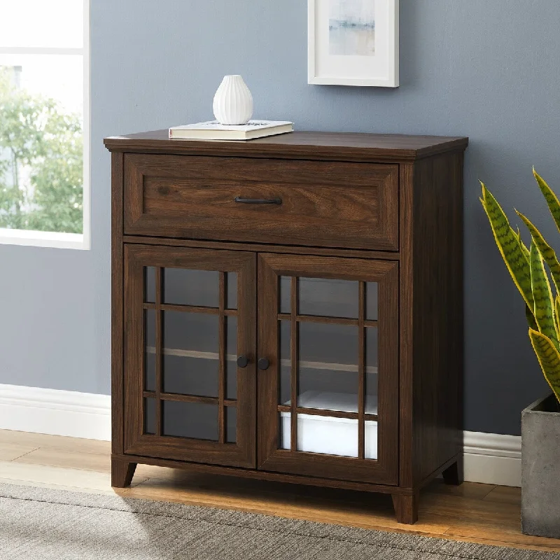 Transitional Glass Door Accent Cabinet, Dark Walnut