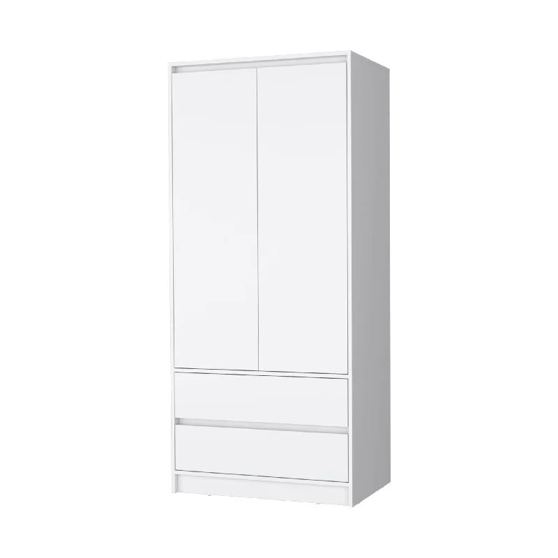 32" White Accent Cabinet Soft Close With Multiple Shelves And Two Drawers