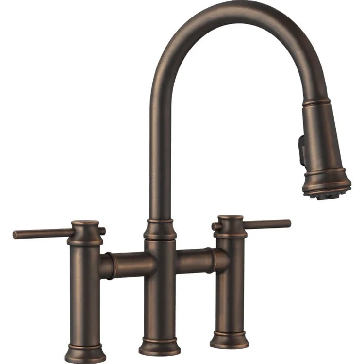 Kitchen Faucet Empressa Bridge 8 Inch Spread 2 Lever CALGreen Oil Rubbed Bronze 1.5 Gallons per Minute