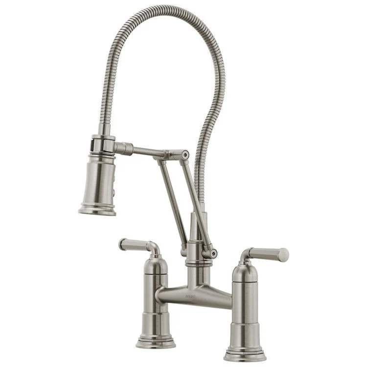 Kitchen Faucet Rook Bridge with Finished Semi-Flexible Hose 8 Inch Spread 2 Lever ADA Brilliance Stainless 1.8 Gallons per Minute