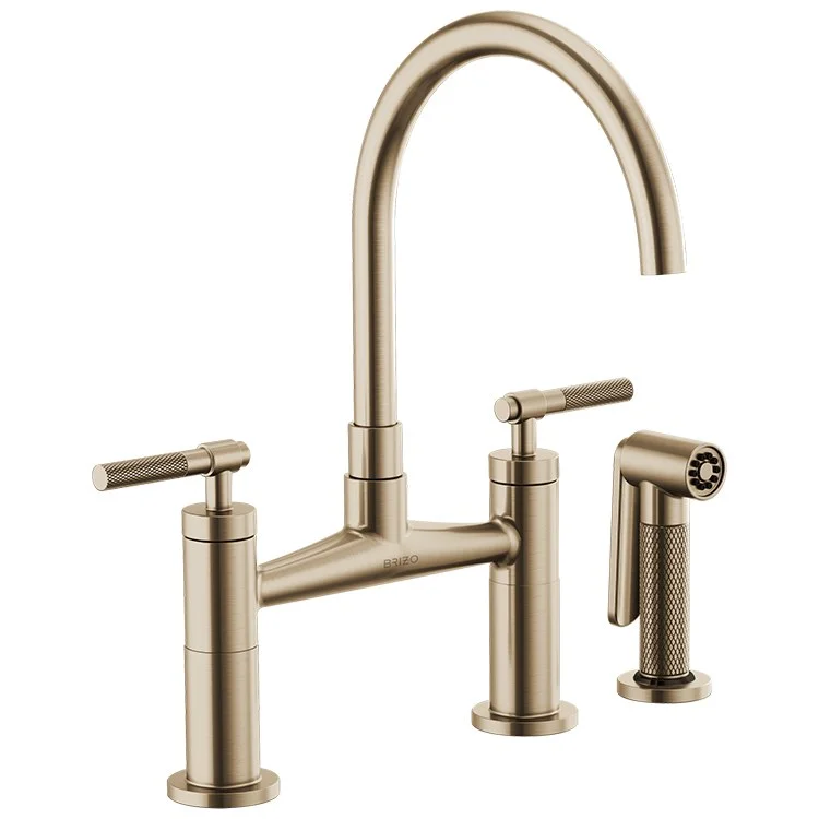 Litze Two Handle Kitchen Bridge Faucet with High-Arc Spout/Knurled Handle/Side Sprayer