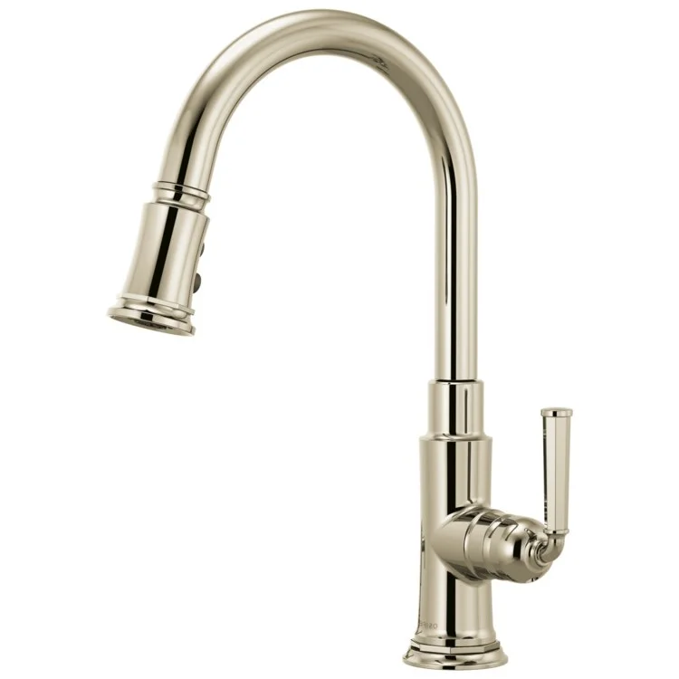 Kitchen Faucet Rook 1 Lever ADA Brilliance Polished Nickel Pull Down 2 Function Handspray 1.8 Gallons per Minute