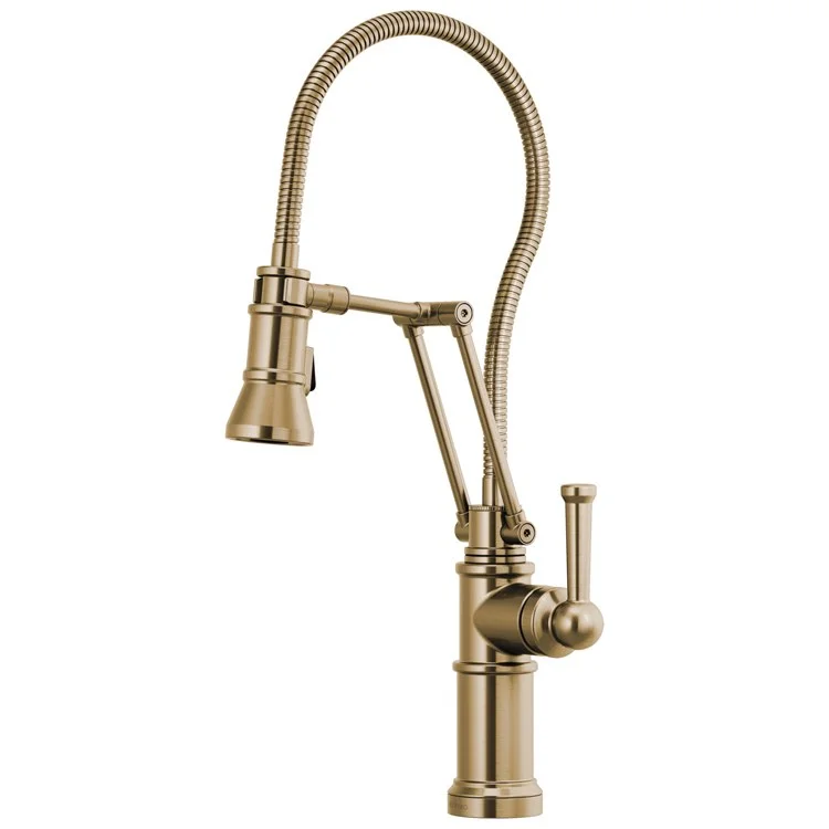 Kitchen Faucet Artesso with Finished Hose 1 Lever ADA Brilliance Luxe Gold Pull Down 2 Function Handspray 1.8 Gallons per Minute