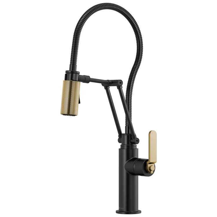 Kitchen Faucet Litze with Finished Hose 1 Flat Lever ADA Matte Black/Brilliance Luxe Gold 1.8 Gallons per Minute