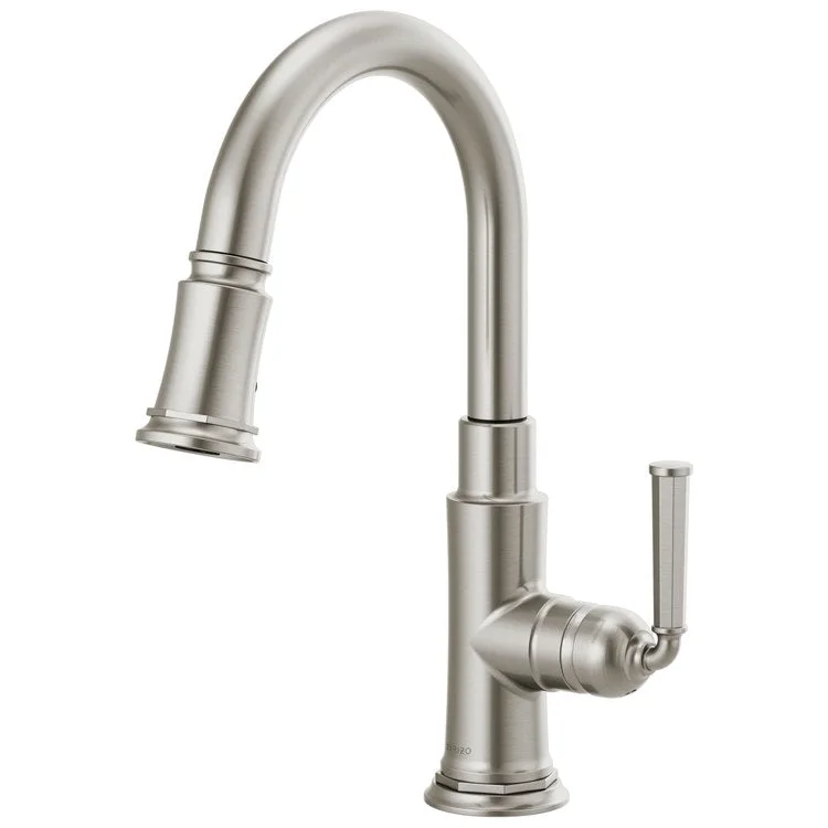 Prep Faucet Rook 1 Lever ADA Brilliance Stainless Pull Down 2 Function Aerated Stream or Spray 360 Degree Swivel