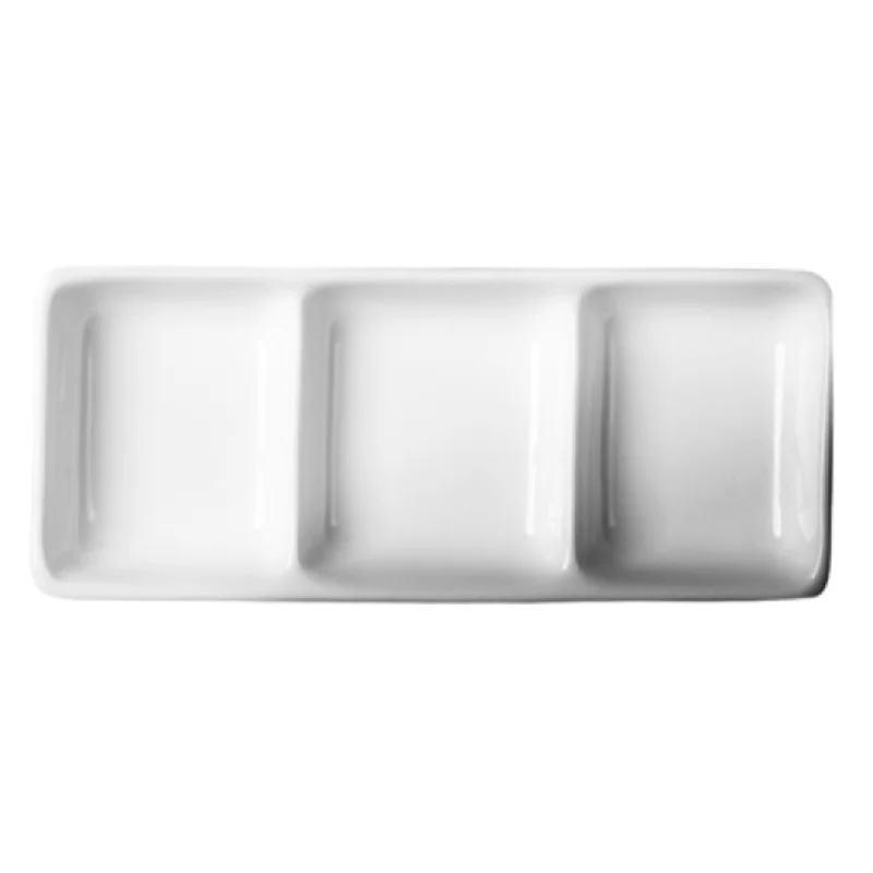 Cameo 6" x 2.5" Three Compartment Rectangle Dish, 1.75 Oz /Compartment, White, 48 /Case