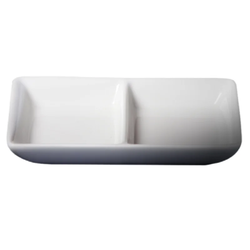 Cameo 6" x 3" Two Compartment Rectangle Dish, 3 Oz /Compartment, White, 48 /Case