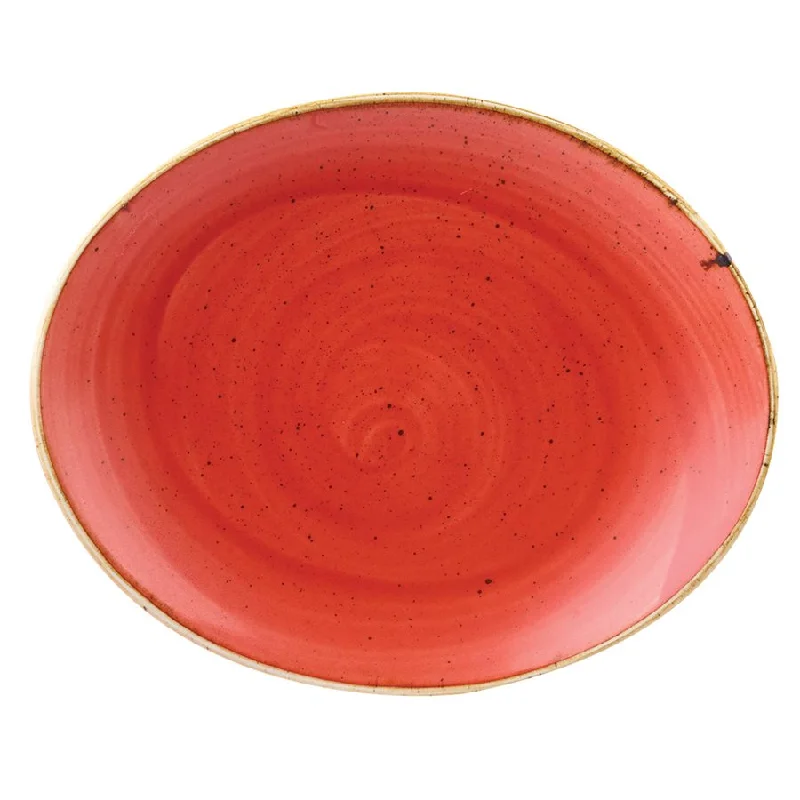 Churchill Stonecast 7.75" x 6.25" Oval Coupe Plate, Berry Red 12 /Case - SBRSOP7