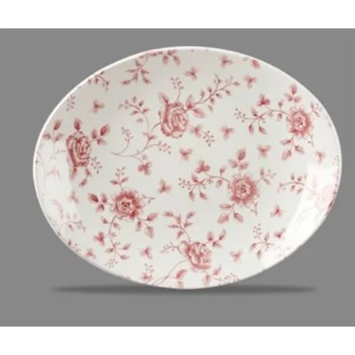 Churchill Vintage Prints 12.5" x 10" Oval Plate, Cranberry Rose Chintz, 6 /Case - RCC OP12