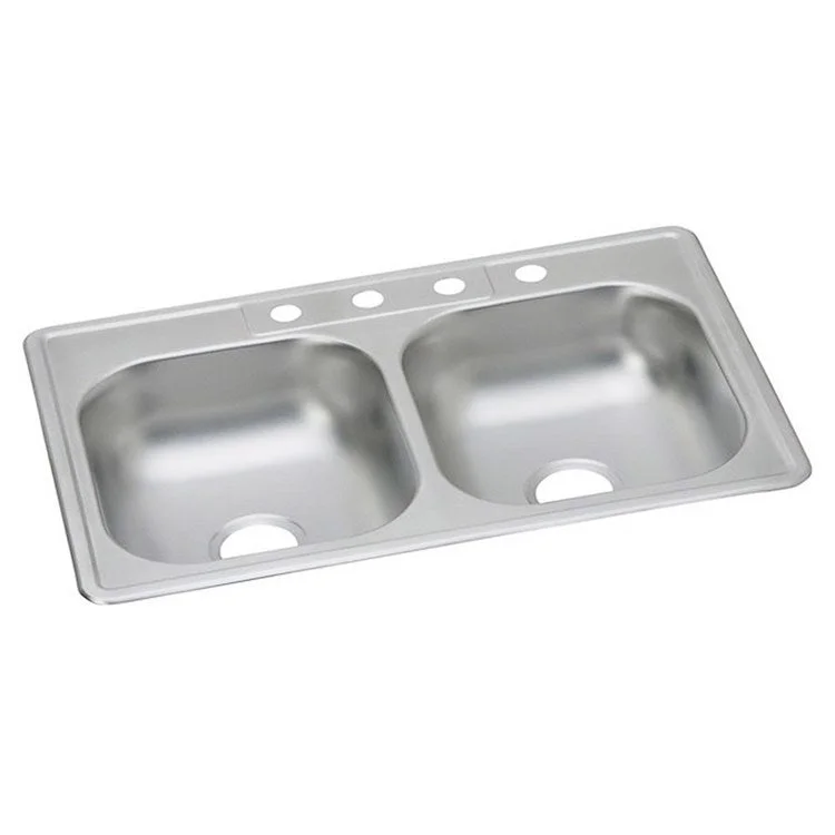 Kitchen Sink Dayton 33 x 22 Inch Double Bowl Equal 3 Hole ADA Satin Drop-In Rectangle Drain Location Center Depth 6 Inch Multiple of 10 Bottom Only Pads