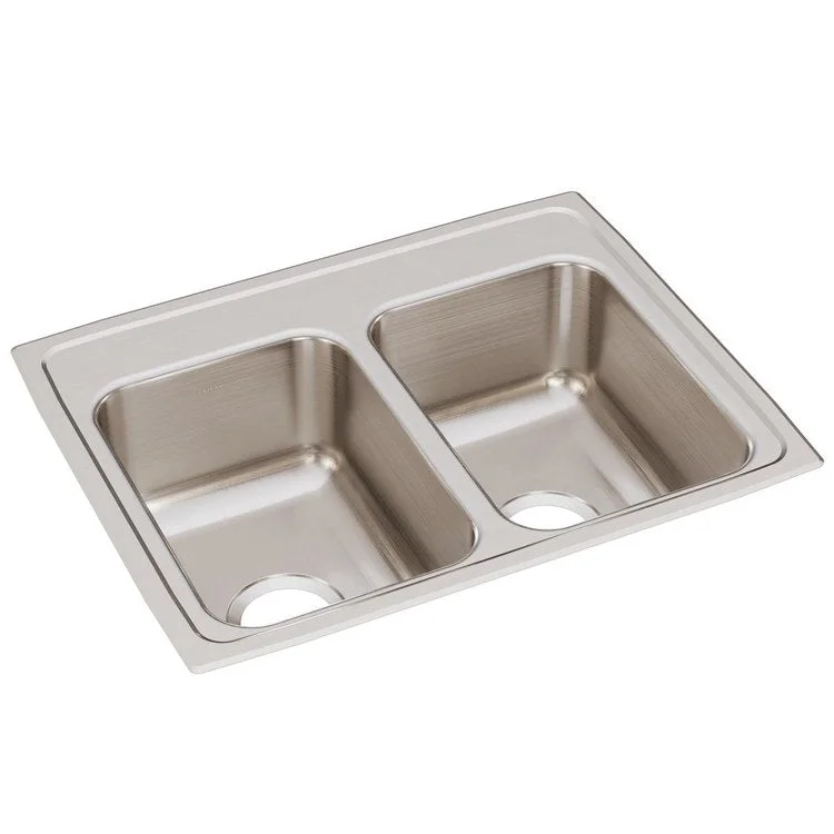 Kitchen Sink Lustertone Classic 25 x 19.5 Inch Double Bowl Equal Lustrous Satin Drop-In Stainless Steel Drain Location Center Bottom Only Pads