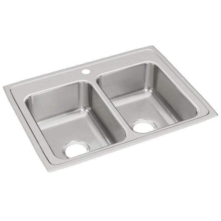 Kitchen Sink Lustertone Classic 29 x 22 Inch Double Bowl Equal 1 Hole Lustrous Satin Drop-In Stainless Steel Drain Location Center Bottom Only Pads