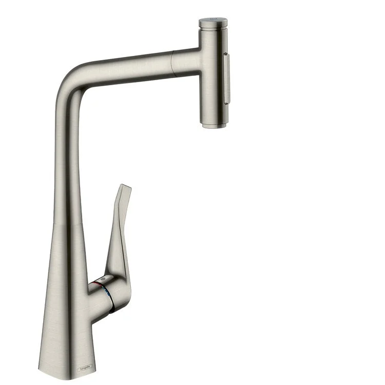 Kitchen Faucet Metris S 1 Lever ADA Steel Optic Pull Down 2 Function High Arc Swivel 1.75 Gallons per Minute